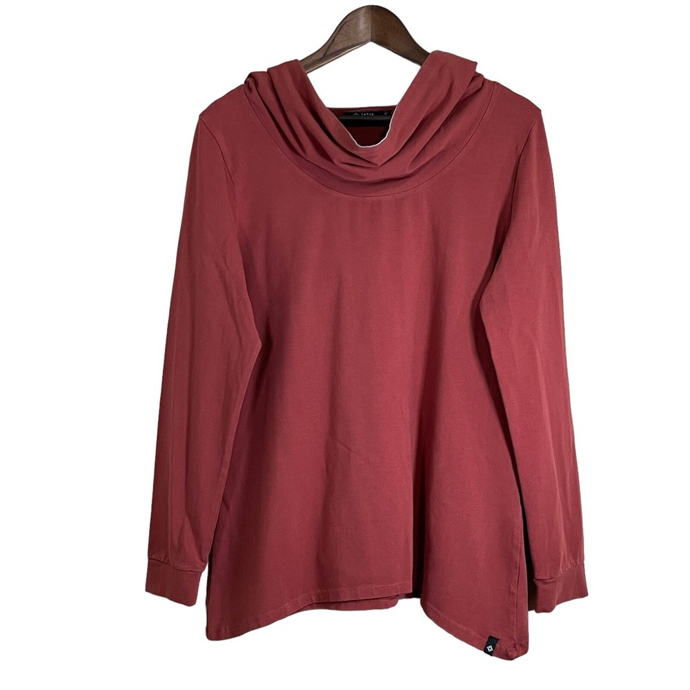 Satva Hoodie Women Large Red Cowl Neck Organic Cotton Long Sleeve Excellent